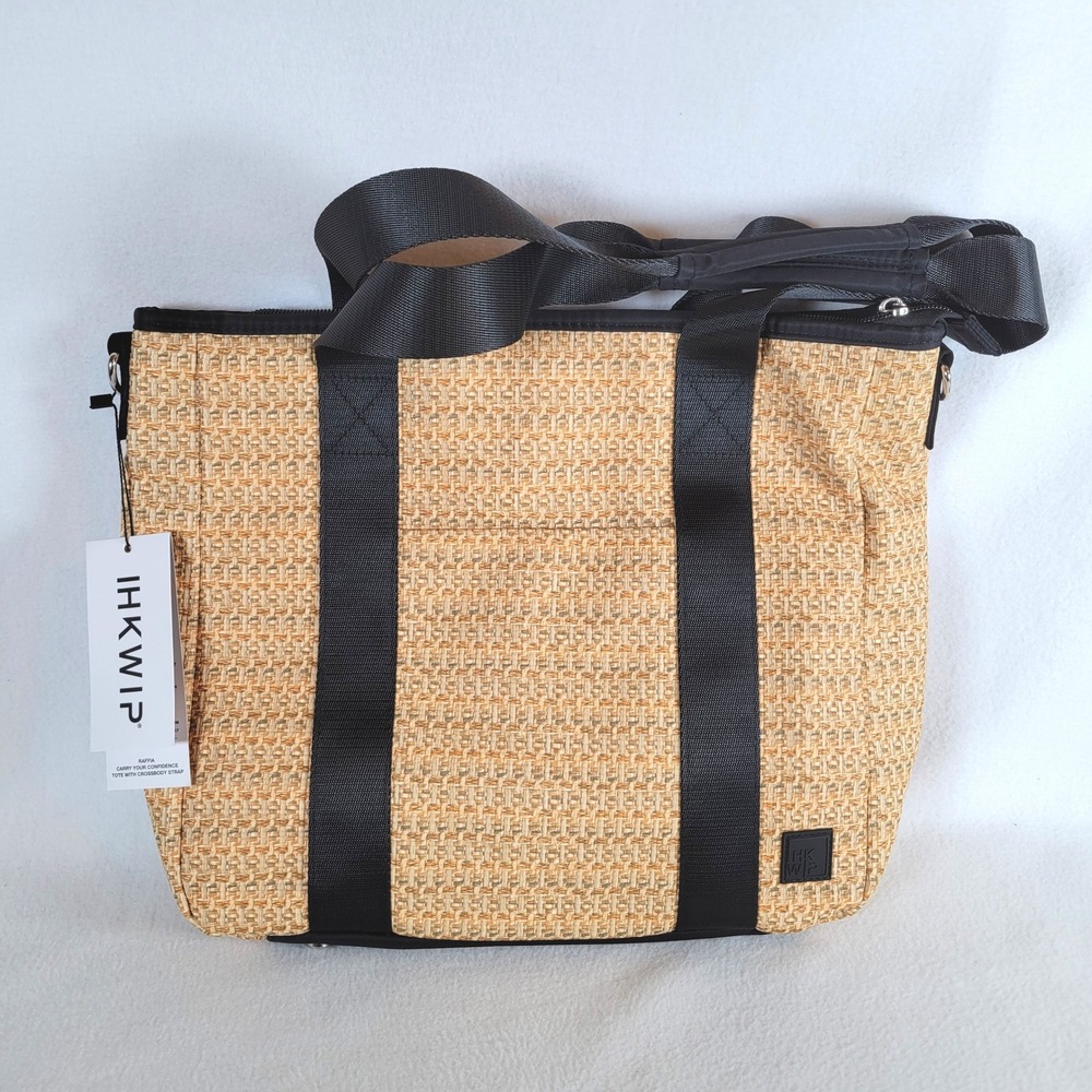 IHKWIP Womens Raffia Carry Your Confidence Tote Bag Medium Tan Vacation Beachy